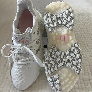 Womens Adidas Boost Golf Shoe Size 7M White with Light Pink and Gray Details